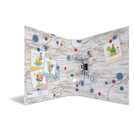 HERMA Ordner A4 Kinder Holzoptik, 7 cm breit, Ringordner mit Kindergarten Tiere Motiv, bunter Aktenordner mit Innendruck für Jungen, Mädchen und Kinder