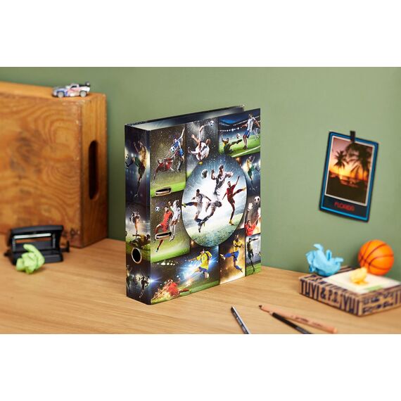 HERMA Ordner A4 Fussball, 7 cm breit, Kinder Ringordner mit Sport Motiv, bunter Aktenordner mit Innendruck für Jungen und Mädchen