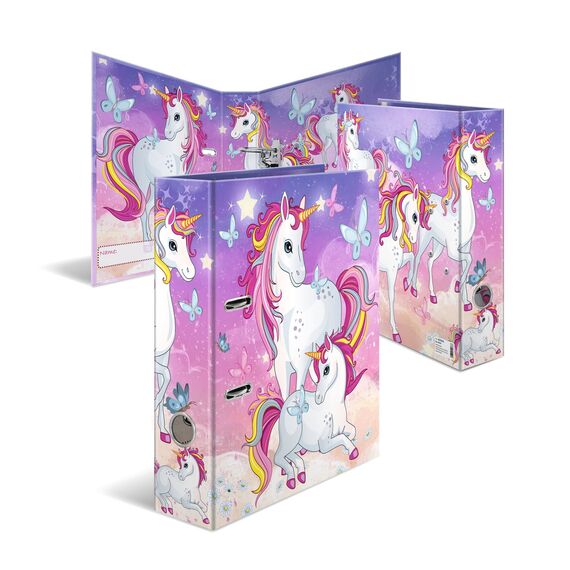 HERMA Ordner A4 Einhorn, 7 cm breit, Ringordner mit Kindergarten Motiv, bunter Aktenordner mit Innendruck für Jungen, Mädchen und Kinder