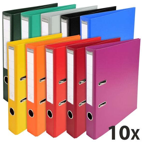 Exacompta 53054E 10er Pack Premium PVC-Ordner Prem´Touch. 5 cm schmal DIN A4 Ringordner Aktenordner Briefordner Büroordner Plastikordner Schlitzordner farbig sortiert