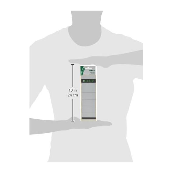 Leitz Rückenschild selbstklebend für Standard- und Hartpappe-Ordner, 10 Stück, 80 mm Rückenbreite, Kurzes und breites Format, 62 x 192 mm, Papier, grau, 16420085