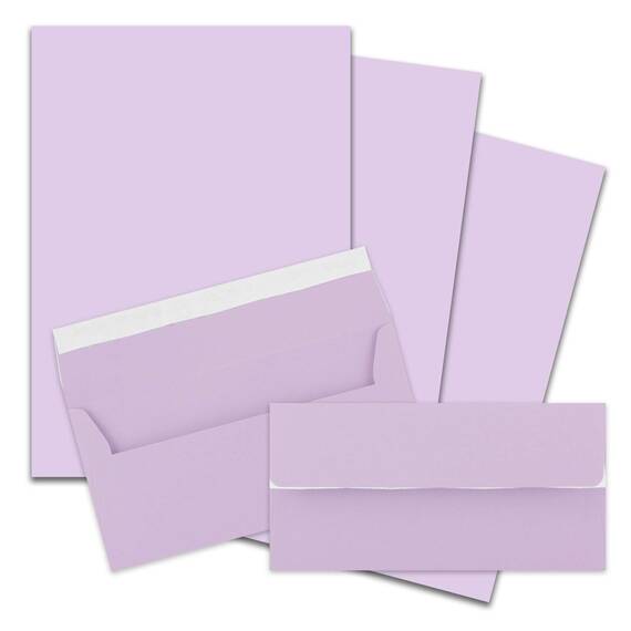 25x Briefpapier Set DIN A4 mit DIN Lang Briefumschlägen, Haftklebung - Flieder - mattes Schreibpapier mit Kuverts - FarbenFroh by GUSTAV NEUSER