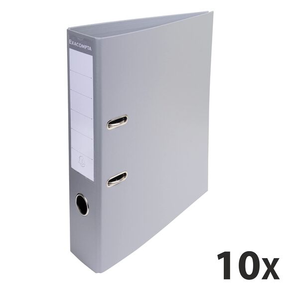 Exacompta 53740E 10er Pack Premium PVC-Ordner Prem´Touch. 7 cm breit DIN A4 Ringordner Aktenordner Briefordner Büroordner Plastikordner Schlitzordner grau