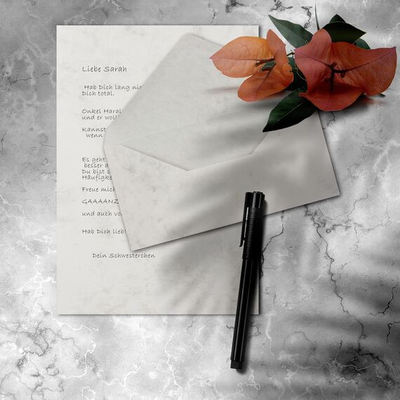 25x Briefpapier Set DIN A4 mit DIN Lang Briefumschlägen, Nassklebung - Grau Marmoriert - mattes Schreibpapier mit Kuverts - FarbenFroh by GUSTAV NEUSER