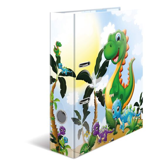 HERMA Ordner A4 Dino, 7 cm breit, Ringordner mit Kindergarten Dinosaurier Motiv, bunter Aktenordner mit Innendruck für Jungen, Mädchen und Kinder