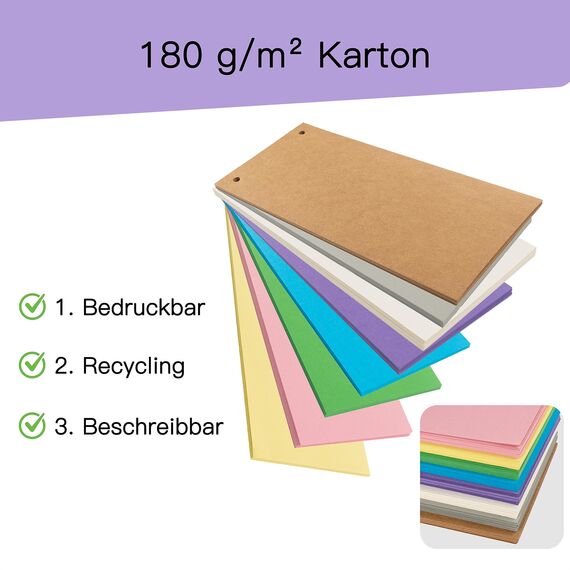 Agoer Dividers for A4 Folders, Pack of 200, 8 Colours, Folder Dividers, Colourful, 180 g/m², Printable Cardboard, Folder Dividers for Sorting, Index of Documents, 24 x 10.5 cm