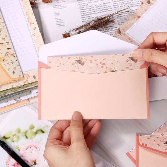 90 Stück Briefpapier mit Umschlag Set, 60 Briefpapier A5 mit 30 Briefumschläge, 10 Florale Stile Keine Tintenleckage Briefpapiere und Briefumschläge für Einladungskarten Glückwunschkarte