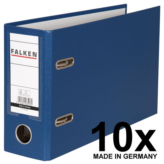 Original Falken 10er Pack PP-Color Kunststoff-Ordner Sonderformat. Made in Germany. 8 cm breit DIN A5 quer mit Wechselfenster blau Kontoauszug Ringordner Aktenordner Briefordner
