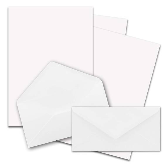 50x Briefpapier Set DIN A4 mit DIN Lang Briefumschlägen, Nassklebung - Weiß - mattes Schreibpapier mit Kuverts - FarbenFroh by GUSTAV NEUSER