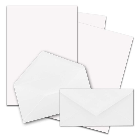 100x Briefpapier Set DIN A4 mit DIN Lang Briefumschlägen, Nassklebung - Weiß - mattes Schreibpapier mit Kuverts - FarbenFroh by GUSTAV NEUSER