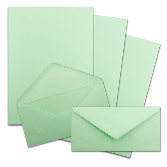 100x Briefpapier Set DIN A4 mit DIN Lang Briefumschlägen, Nassklebung - Mint-Grün - mattes Schreibpapier mit Kuverts - FarbenFroh by GUSTAV NEUSER