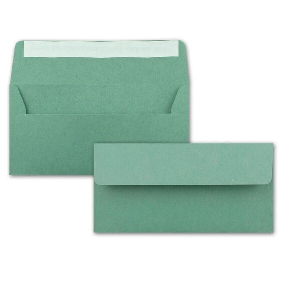 100x Briefpapier Set DIN A4 mit DIN Lang Briefumschlägen, Haftklebung - Kraftpapier Eukalyptus-Grün - Recycling-Schreibpapier mit Kuverts - FarbenFroh by GUSTAV NEUSER