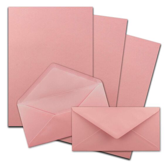 100x Briefpapier Set DIN A4 mit DIN Lang Briefumschlägen, Nassklebung - Alt-Rosa - mattes Schreibpapier mit Kuverts - FarbenFroh by GUSTAV NEUSER