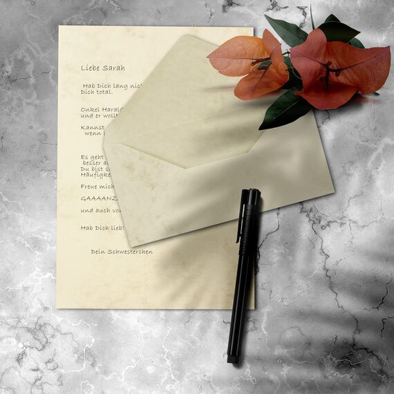 100x Briefpapier Set DIN A4 mit DIN Lang Briefumschlägen, Nassklebung - Chamois Marmoriert (Cremefarben) - mattes Schreibpapier mit Kuverts - FarbenFroh by GUSTAV NEUSER