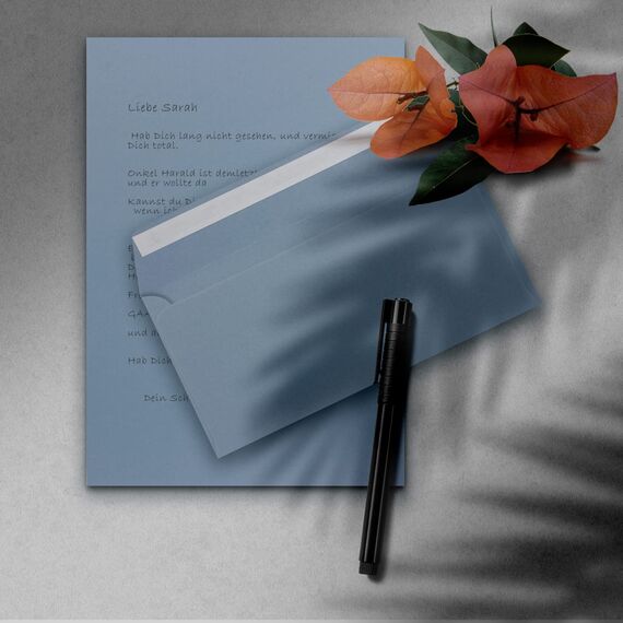 100x Briefpapier Set DIN A4 mit DIN Lang Briefumschlägen, Haftklebung - Graublau - mattes Schreibpapier mit Kuverts - FarbenFroh by GUSTAV NEUSER