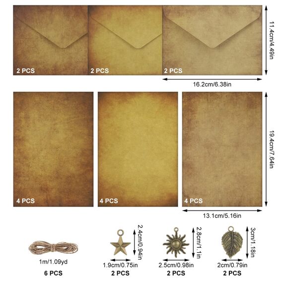 Fanshiontide 30 Stück Vintage Kraftpapier Umschläge, Briefpapier mit Umschlag und Papier Antiklook Antiken Briefpapier-Sets Handgefertigte Geschenke zum Schreiben von Geburtstag Weihnachten