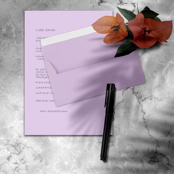 100x Briefpapier Set DIN A4 mit DIN Lang Briefumschlägen, Haftklebung - Flieder - mattes Schreibpapier mit Kuverts - FarbenFroh by GUSTAV NEUSER