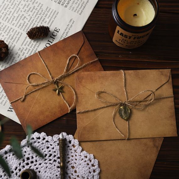 Fanshiontide 30 Stück Vintage Kraftpapier Umschläge, Briefpapier mit Umschlag und Papier Antiklook Antiken Briefpapier-Sets Handgefertigte Geschenke zum Schreiben von Geburtstag Weihnachten
