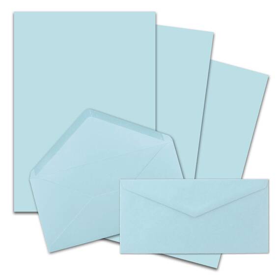 250x Briefpapier Set DIN A4 mit DIN Lang Briefumschlägen, Nassklebung - Hellblau - mattes Schreibpapier mit Kuverts - FarbenFroh by GUSTAV NEUSER