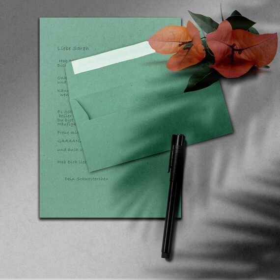 150x Briefpapier Set DIN A4 mit DIN Lang Briefumschlägen, Haftklebung - Kraftpapier Eukalyptus-Grün - Recycling-Schreibpapier mit Kuverts - FarbenFroh by GUSTAV NEUSER