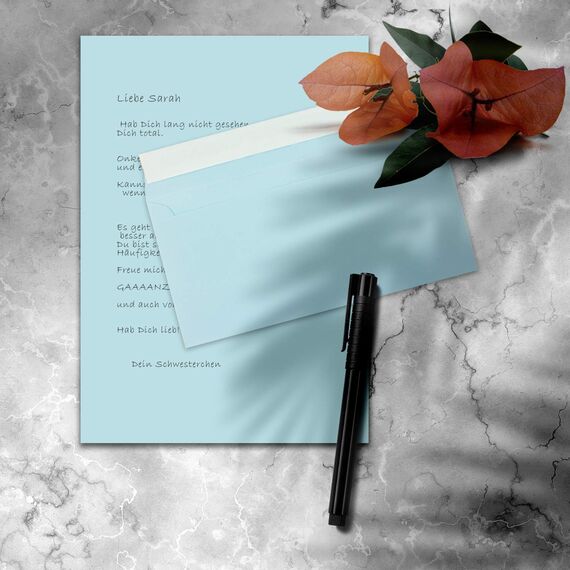 200x Briefpapier Set DIN A4 mit DIN Lang Briefumschlägen, Haftklebung - Hellblau - mattes Schreibpapier mit Kuverts - FarbenFroh by GUSTAV NEUSER