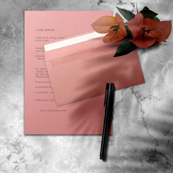 200x Briefpapier Set DIN A4 mit DIN Lang Briefumschlägen, Haftklebung - Alt-Rosa - mattes Schreibpapier mit Kuverts - FarbenFroh by GUSTAV NEUSER