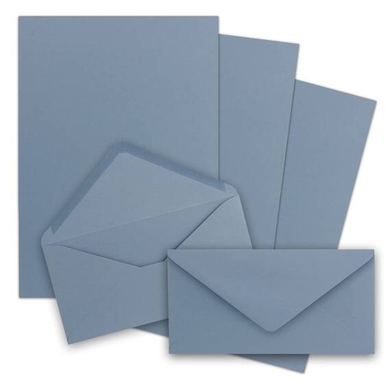 250x Briefpapier Set DIN A4 mit DIN Lang Briefumschlägen, Nassklebung - Graublau - mattes Schreibpapier mit Kuverts - FarbenFroh by GUSTAV NEUSER