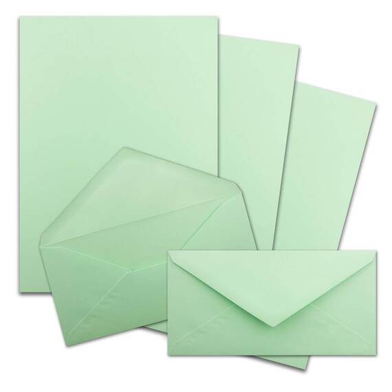 300x Briefpapier Set DIN A4 mit DIN Lang Briefumschlägen, Nassklebung - Mint-Grün - mattes Schreibpapier mit Kuverts - FarbenFroh by GUSTAV NEUSER