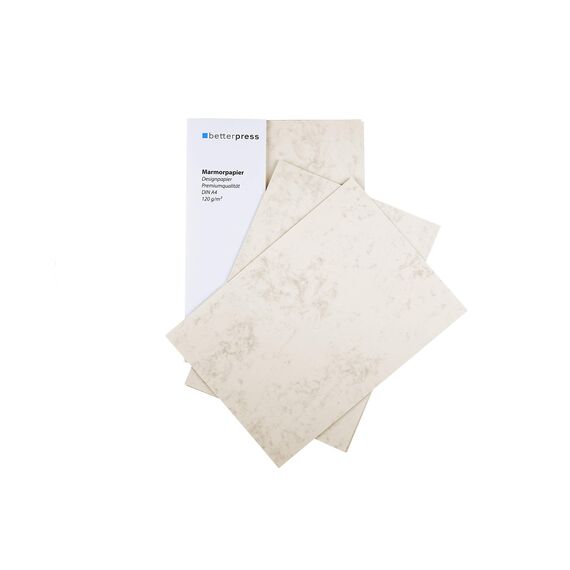 Betterpress® 50 Blatt Briefpapier Marmorpapier chamois 120g, A4 – Beidseitig Marmoriertes Papier in hochwertiger Qualität – Premium ideal als Speisekarte, Zertifikat und Urkunde