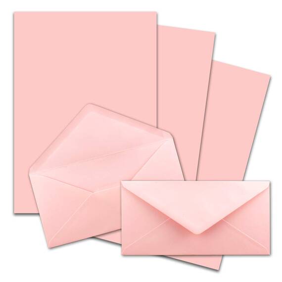500x Briefpapier Set DIN A4 mit DIN Lang Briefumschlägen, Nassklebung - Rosa - mattes Schreibpapier mit Kuverts - FarbenFroh by GUSTAV NEUSER