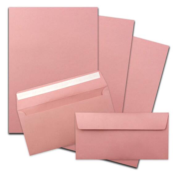 300x Briefpapier Set DIN A4 mit DIN Lang Briefumschlägen, Haftklebung - Alt-Rosa - mattes Schreibpapier mit Kuverts - FarbenFroh by GUSTAV NEUSER