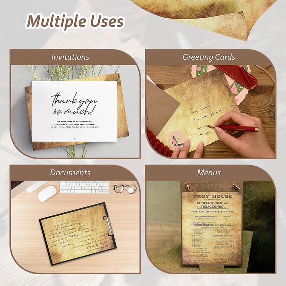 Xpieoyrm 50 Blatt Blätter Retro Briefpapier, A4 Beidseitig Bedruckbar Briefpapier Vintage Papier, Briefpapier Schreibpapier, Druckpapier für Einladungen, Basteln, Briefschreiben und Papier Schatzkarte
