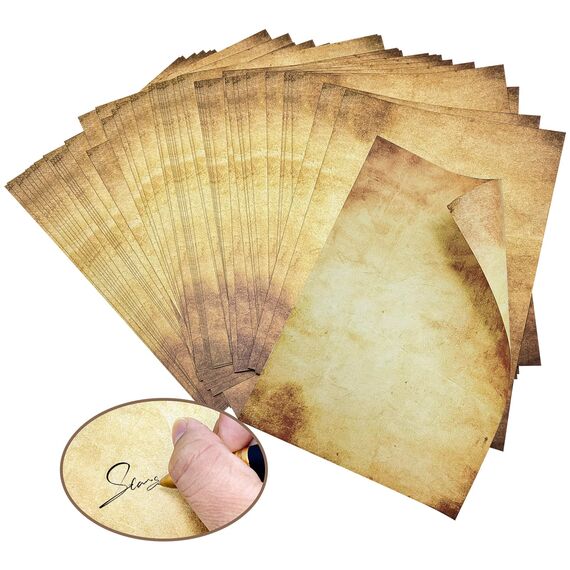Xpieoyrm 50 Blatt Blätter Retro Briefpapier, A4 Beidseitig Bedruckbar Briefpapier Vintage Papier, Briefpapier Schreibpapier, Druckpapier für Einladungen, Basteln, Briefschreiben und Papier Schatzkarte