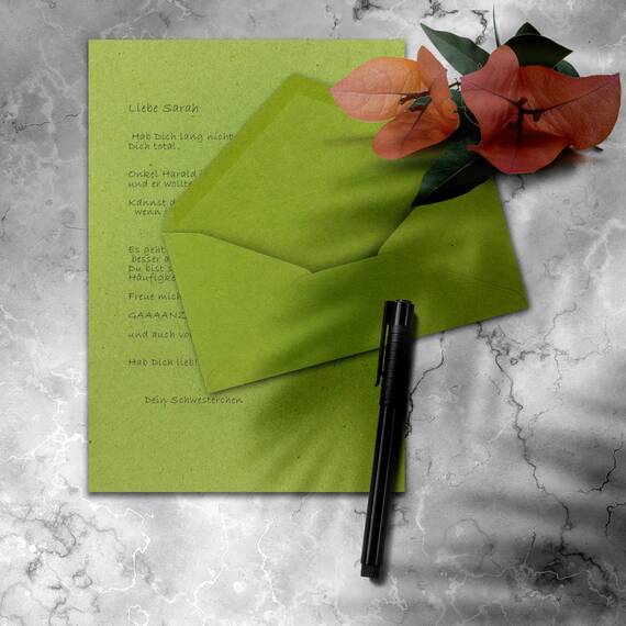 500x Briefpapier Set DIN A4 mit DIN Lang Briefumschlägen, Nassklebung - Kraftpapier-Hellgrün - Recycling-Schreibpapier mit Kuverts - FarbenFroh by GUSTAV NEUSER