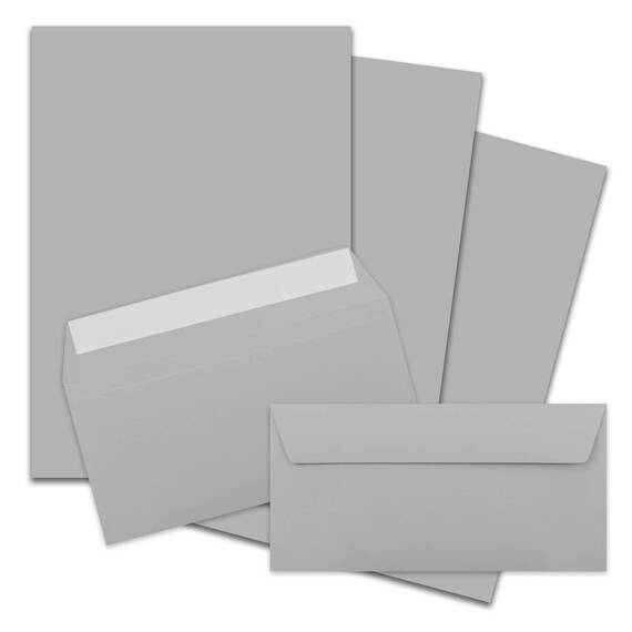 500x Briefpapier Set DIN A4 mit DIN Lang Briefumschlägen, Haftklebung - Hellgrau - mattes Schreibpapier mit Kuverts - FarbenFroh by GUSTAV NEUSER