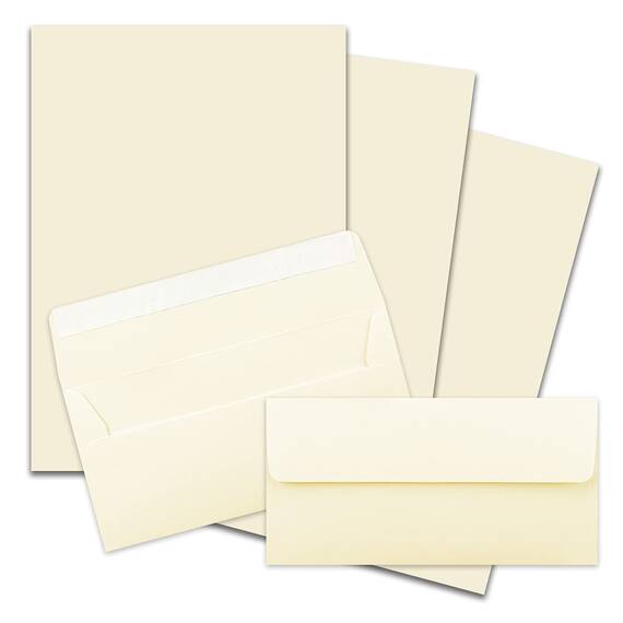 700x Briefpapier Set DIN A4 mit DIN Lang Briefumschlägen, Haftklebung - Vanille (Creme) - mattes Schreibpapier mit Kuverts - FarbenFroh by GUSTAV NEUSER