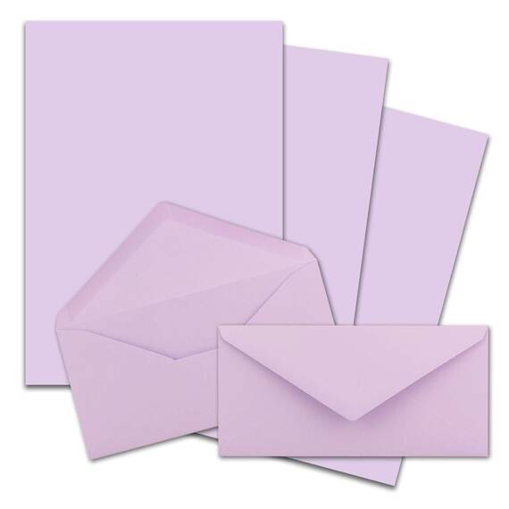 700x Briefpapier Set DIN A4 mit DIN Lang Briefumschlägen, Nassklebung - Flieder - mattes Schreibpapier mit Kuverts - FarbenFroh by GUSTAV NEUSER