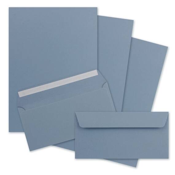 500x Briefpapier Set DIN A4 mit DIN Lang Briefumschlägen, Haftklebung - Graublau - mattes Schreibpapier mit Kuverts - FarbenFroh by GUSTAV NEUSER