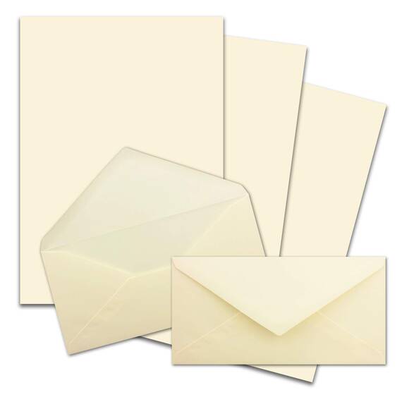 400x Briefpapier Set DIN A4 mit DIN Lang Briefumschlägen, Nassklebung - Creme-Vanille - mattes Schreibpapier mit Kuverts - FarbenFroh by GUSTAV NEUSER