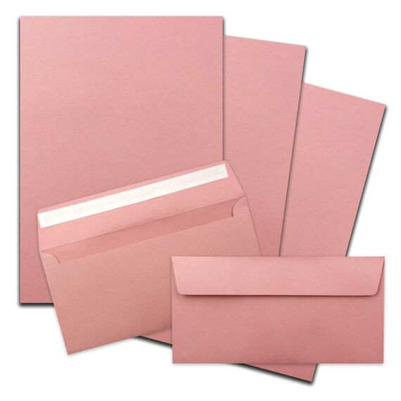 1000x Briefpapier Set DIN A4 mit DIN Lang Briefumschlägen, Haftklebung - Alt-Rosa - mattes Schreibpapier mit Kuverts - FarbenFroh by GUSTAV NEUSER