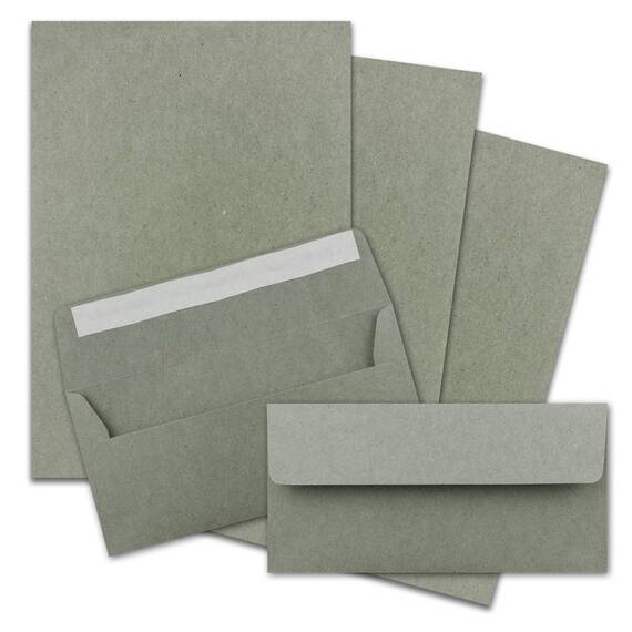 500x Briefpapier Set DIN A4 mit DIN Lang Briefumschlägen, Haftklebung - Kraftpapier-Grau - Recycling-Schreibpapier mit Kuverts - FarbenFroh by GUSTAV NEUSER