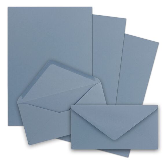 1000x Briefpapier Set DIN A4 mit DIN Lang Briefumschlägen, Nassklebung - Graublau - mattes Schreibpapier mit Kuverts - FarbenFroh by GUSTAV NEUSER