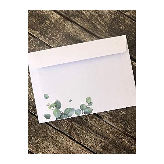 zartbesaitet Eukalyptus Briefpapier DIN A5 - 20 Blatt und 10 Umschläge, Weiß, Schreibpapier-Set, Stationery, FSC-zertifiziert, bedruckbar, 4/0 farbig