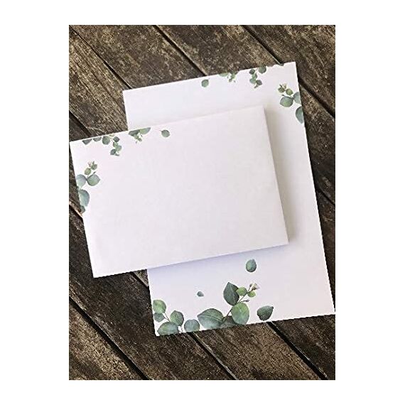 zartbesaitet Eukalyptus Briefpapier DIN A5 - 20 Blatt und 10 Umschläge, Weiß, Schreibpapier-Set, Stationery, FSC-zertifiziert, bedruckbar, 4/0 farbig