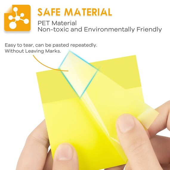 Sansoak Transparente Haftnotizen, 300Blätter Wasserdichte Durchsichtige Farbmemo Transparent Sticky Notes 76×76 mm, 50/Block, 6 Farben farbige Selbstklebende Durchsichtige Haftnotizen für Schulbüro