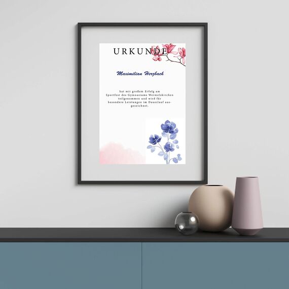 50 x PRESENTOU Briefpapier beidseitig bedruckt 120 Gramm Papier | Motivpapier Urkundenpapier Urkunde Speisekarte Liebesbrief (Aquarell Blumen Rosa, 50 Bögen)