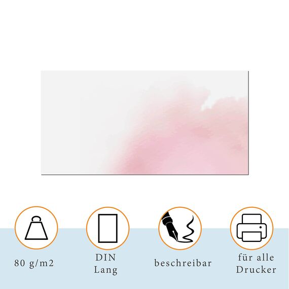 25er Set PRESENTOU Briefpapier beidseitig bedruckt 120 Gramm Papier | Motivpapier Urkundenpapier Urkunde Speisekarte Liebesbrief (Aquarell Blumen Rosa, 25 + 25 Bögen + Umschläge)