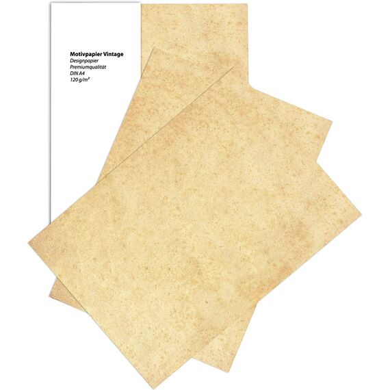 Betterpress® 25 Blatt DIN A4 120 g/m² Urkundenpapier A4 bedruckbar Gastropapier Briefpapier Altes Vintage Papier Elefantenhaut Papier Speisekartenpapier beidseitig Schatzkarte Flaschenpost