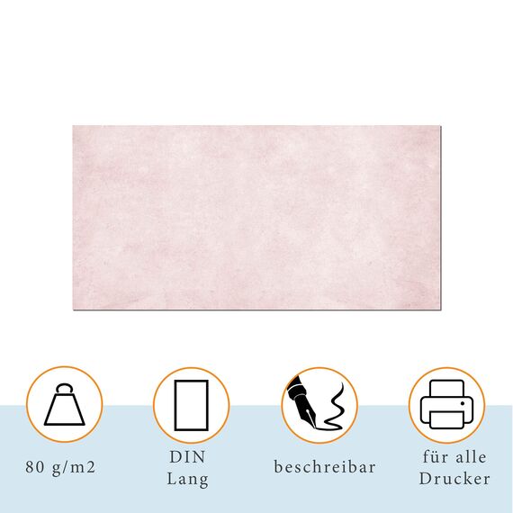 PRESENTOU Briefpapier beidseitig bedruckt 120 Gramm Papier | Motivpapier Urkundenpapier Urkunde Speisekarte Liebesbrief (Blume & Altrosa, 50 Umschläge)