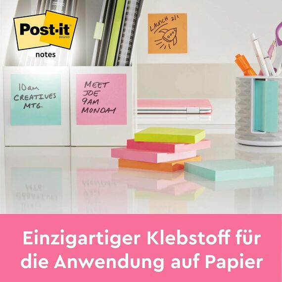 Post-it Z-Notes Neon Rainbow Collection, Packung mit 6 Blöcken, 100 Blatt pro Block, 76 mm x 76 mm, Farben: Gelb, Grün, Lila, Pink, Orange - Selbstklebende Notizzettel für Notizen